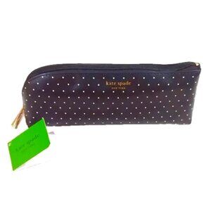Kate Spade New York Pencil Case with Accessories Black with Cream Dots NWT